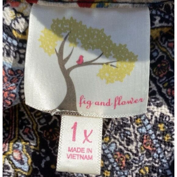 Anthropologie Fig and Flower Women's 1X Aztec Floral Print Button Top 3/4 Sleeve - Picture 9 of 11